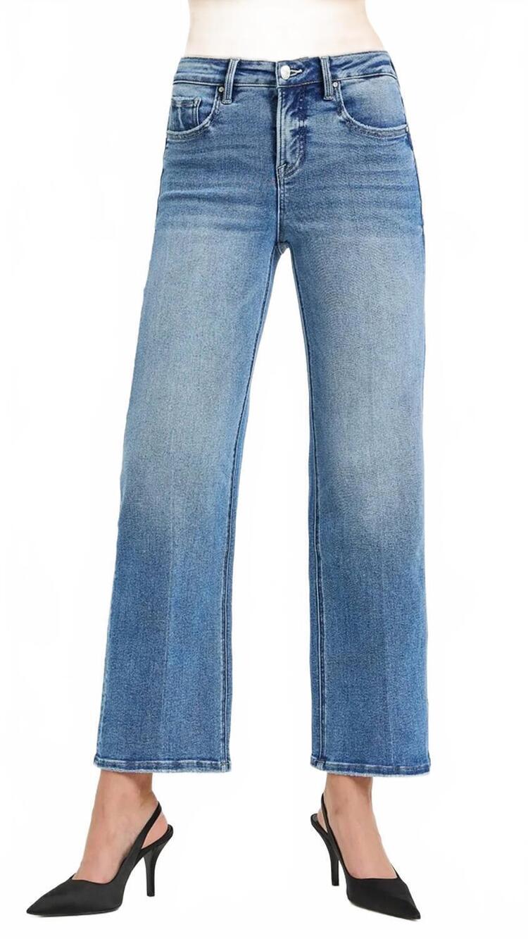 NEW RISEN high rise tummy control full length straight jeans in medium wash